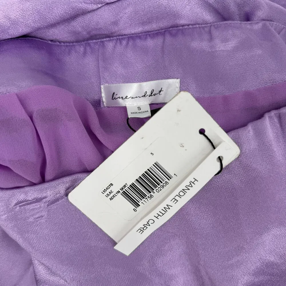 LINE & DOT Adelyn Skirt SZ Small NWT Lilac Purple Satin High Slit Midi Zipper